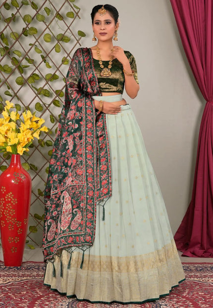 Pista Viscose Semi-Stitched Lehenga For Women