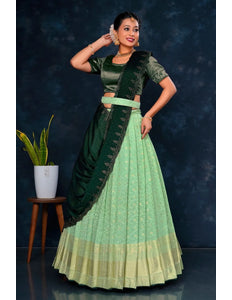 Pista Viscose Silk Lehenga Choli With Zari Work