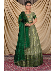 Pista Zari Silk Lehenga Choli With Zari Woven