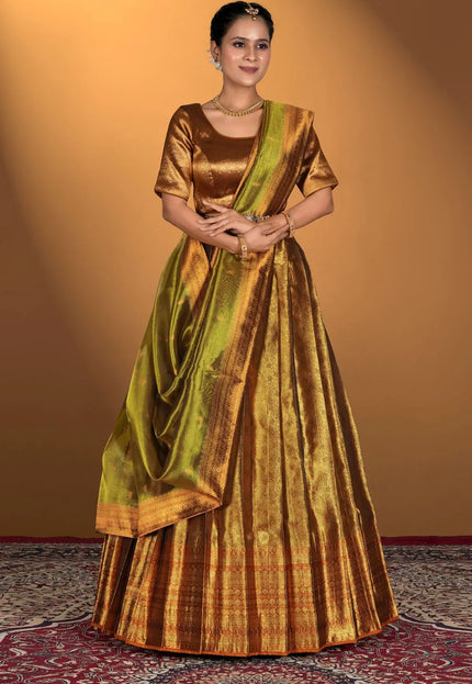 Gold Pure Two Tone Zari Tissue Lehenga Choli