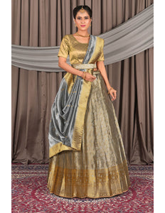 Woman wearing a traditional outfit with a lehenga and blouse