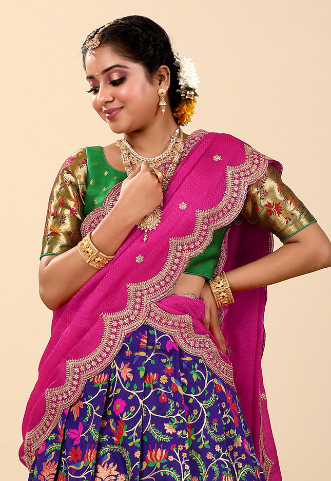 Purple Banarasi Silk Latest Lehenga