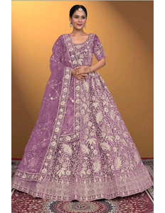 Purple Velvet Lehenga Choli With Net Dupatta For Women