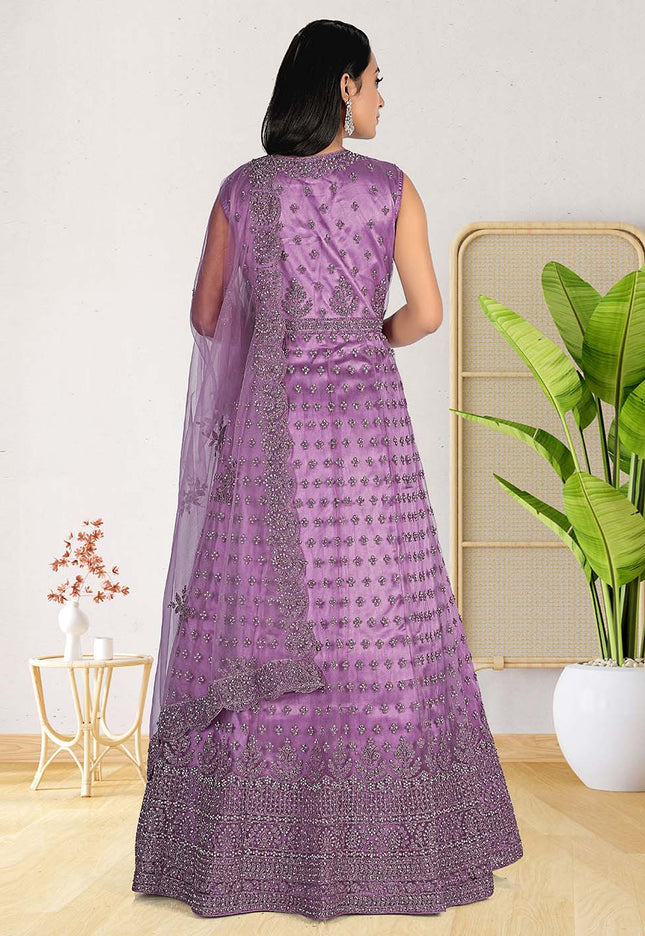 Purple Party Wear Net Gown
