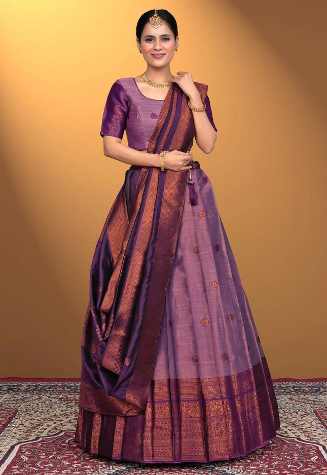 Purple Banarasi Pattu Half Saree With Zari Woven