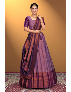 Purple Banarasi Pattu Half Saree With Zari Woven