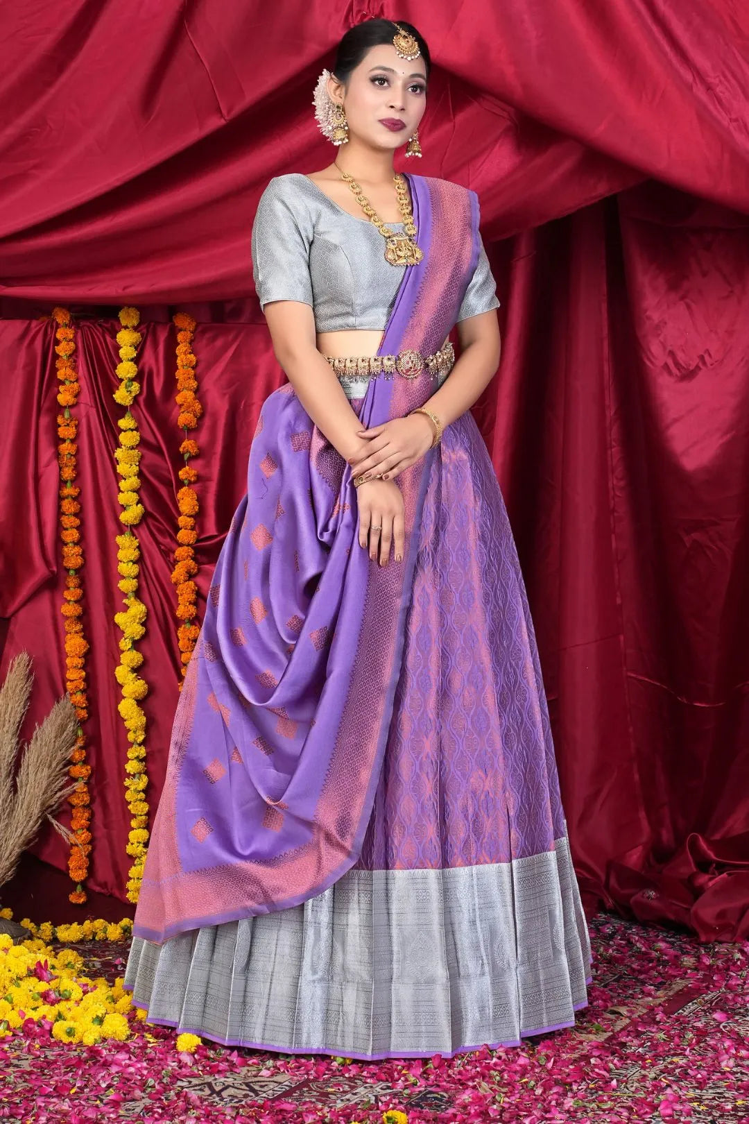 Purple Banarasi Pattu Lehenga Choli With Zari Work