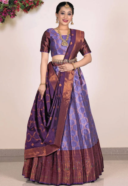 Purple Banarasi Silk Half Saree Lehenga For Women