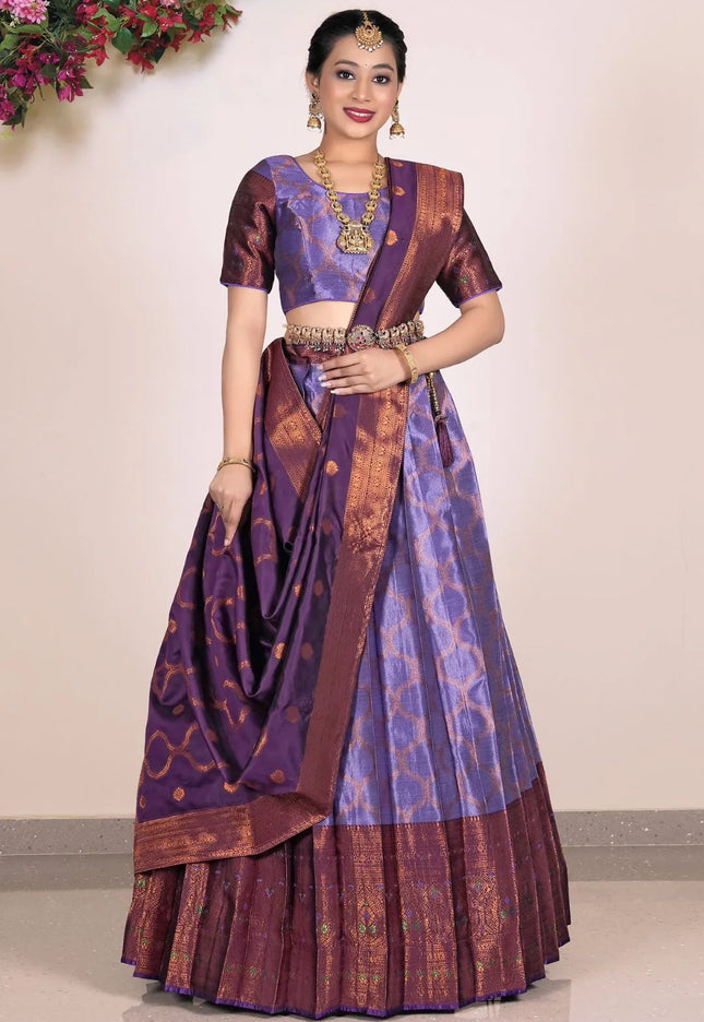 Purple Banarasi Silk Half Saree Lehenga For Women