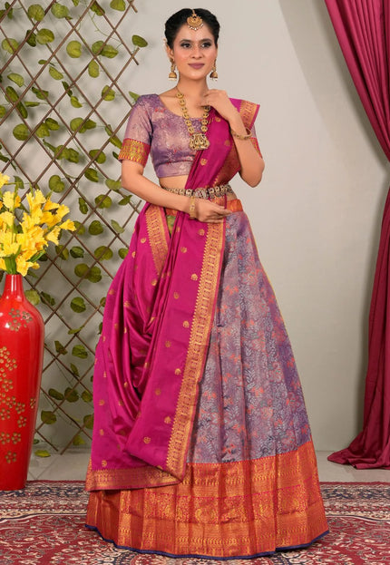 Purple Banarasi Silk Lehenga Choli With Zari Woven