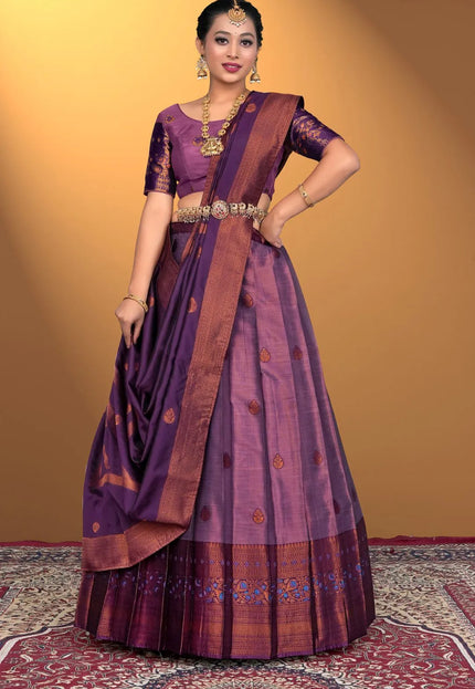 Purple Banarasi Silk Lehenga Design For Women