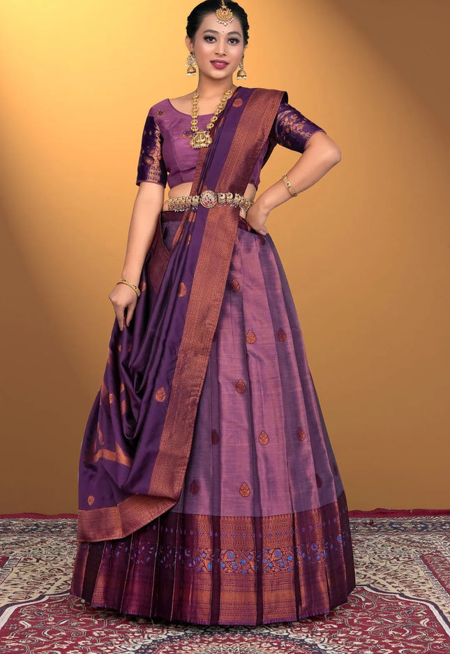 Purple Banarasi Silk Lehenga Design For Women