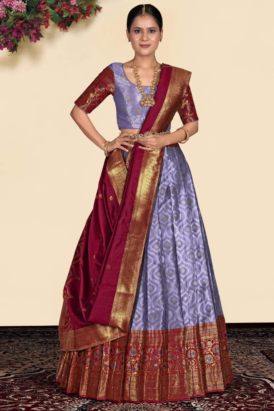 Purple Banarasi Silk Lehenga With Blouse Design