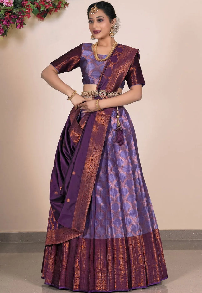 Purple Banarasi Silk Lehenga With Zari Woven