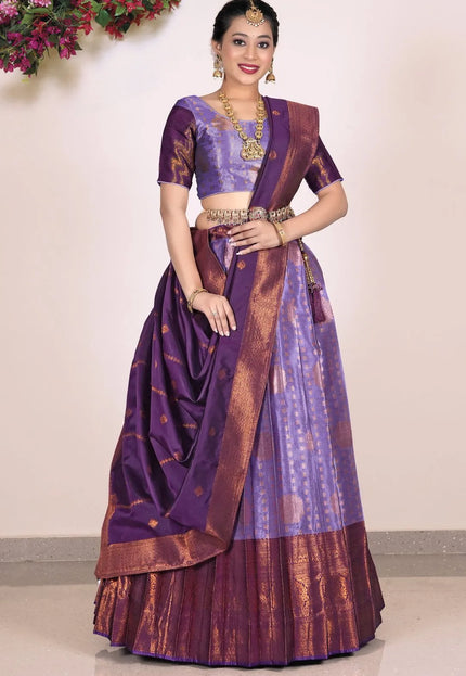 Purple Banarasi Zari Silk Half Saree Lehenga For Women