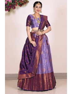 Purple Banarasi Zari Silk Half Saree Lehenga For Women