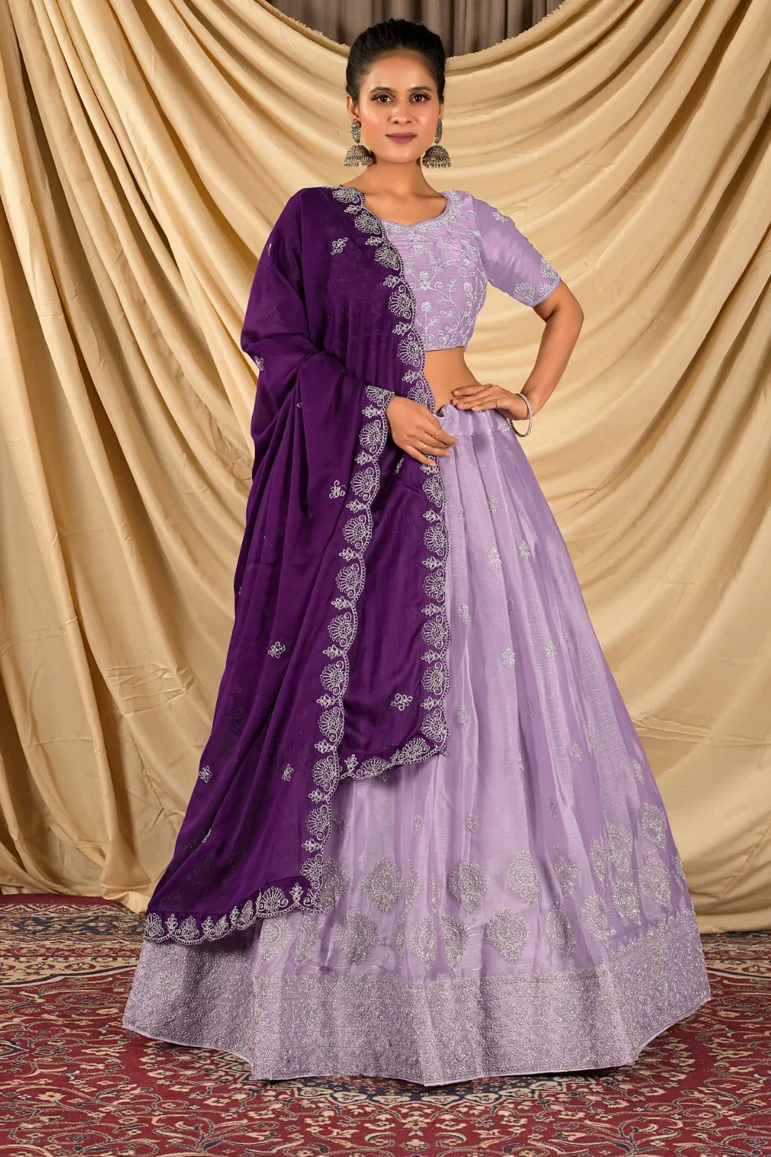 Purple Barbery Silk Lehenga Choli With Rangoli Dupatta