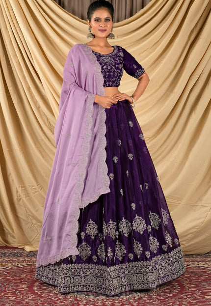 Purple Barbery Silk Lehenga Choli With Rangoli Dupatta