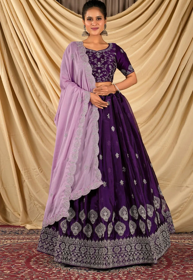 Purple Barbery Silk Lehenga Choli With Rangoli Dupatta