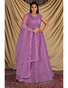 Purple Colour Net Crop Top Lehenga Choli