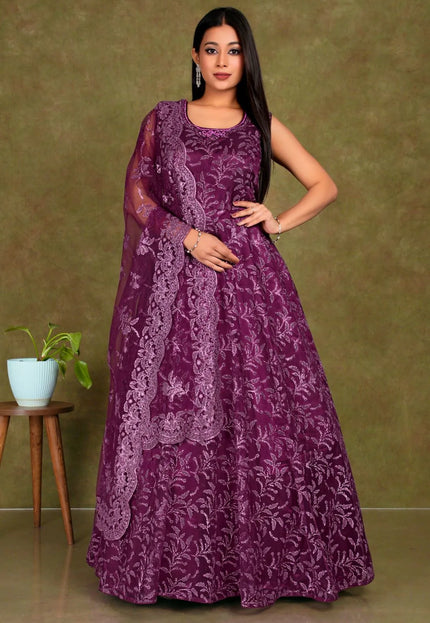 Purple Colour Party Wear Net Gown For Women
