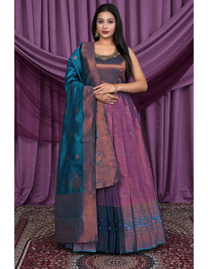Purple Designer Banarasi Gown With Dupatta