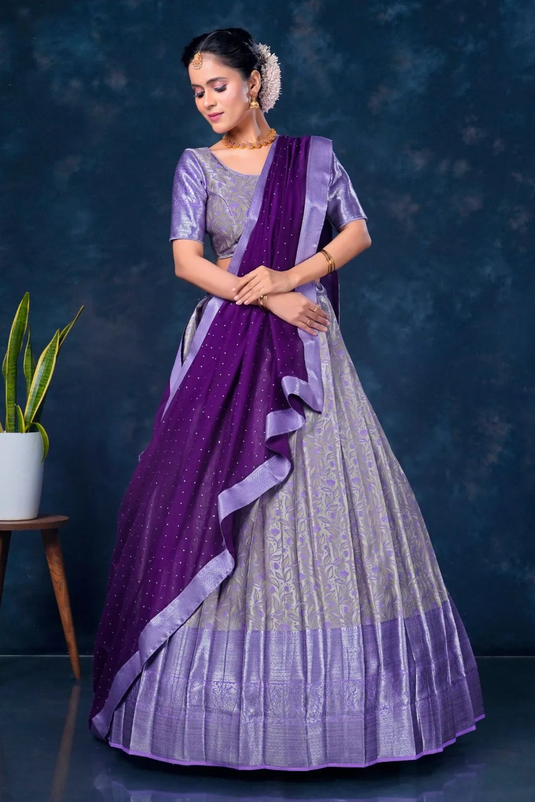 Purple Designer Lehenga Choli in Banarasi Silk