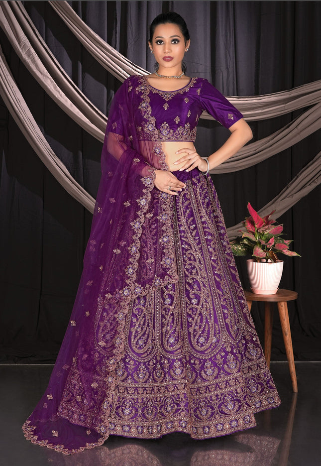 Purple Designer Net Lehenga Choli For Partys