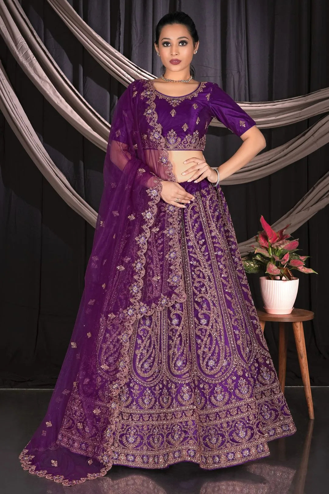 Purple Designer Net Lehenga Choli For Partys