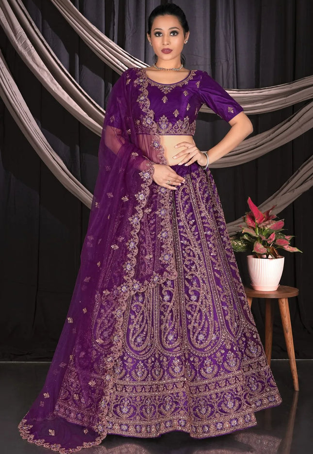 Purple Designer Net Lehenga Choli For Partys
