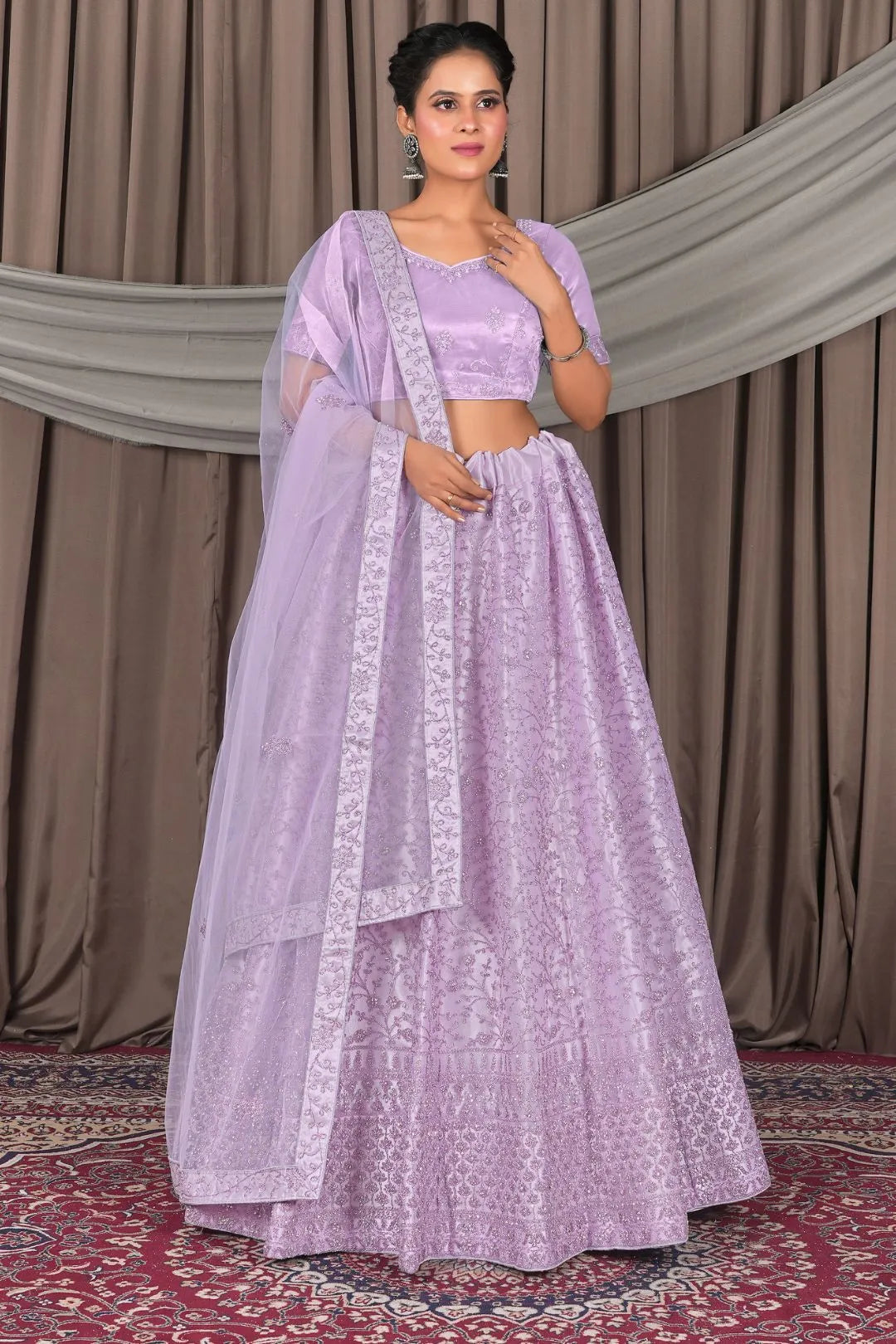 Purple Designer Net Lehenga Choli For Weddings