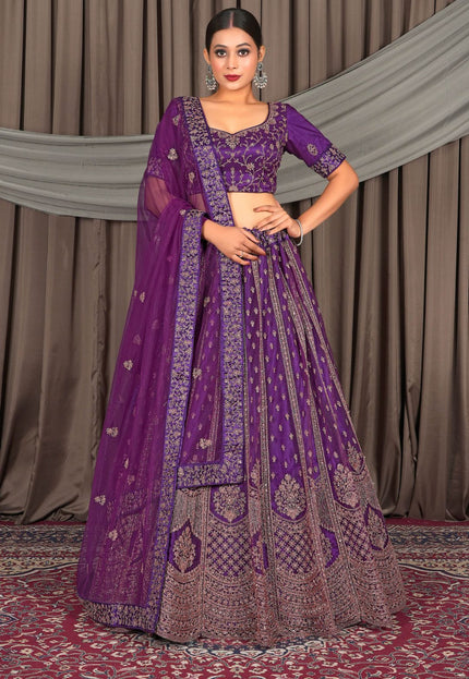 Purple Designer Net Lehenga Choli For Women Gajiwala