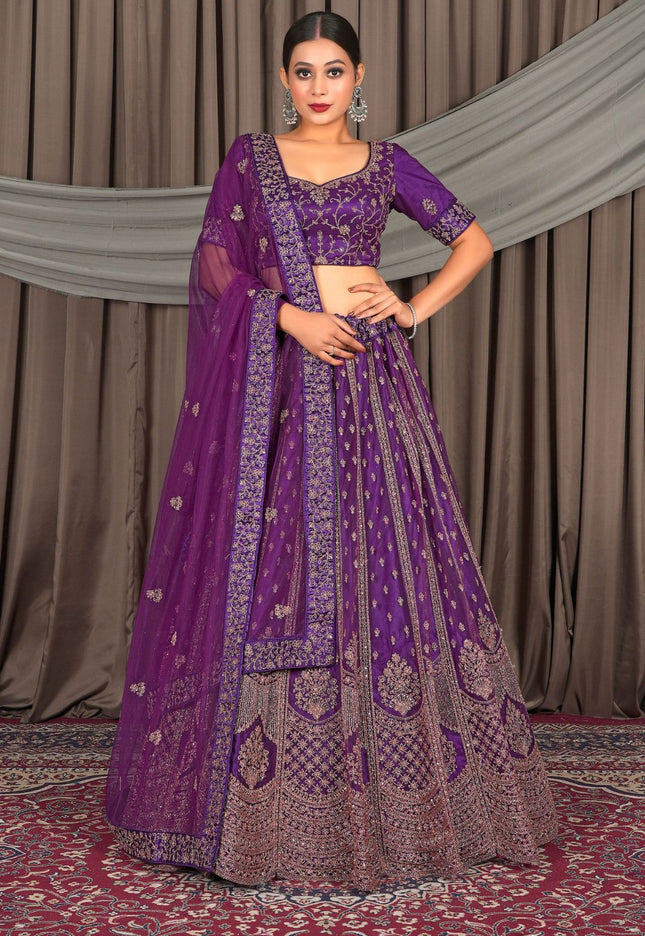 Purple Designer Net Lehenga Choli For Women Gajiwala