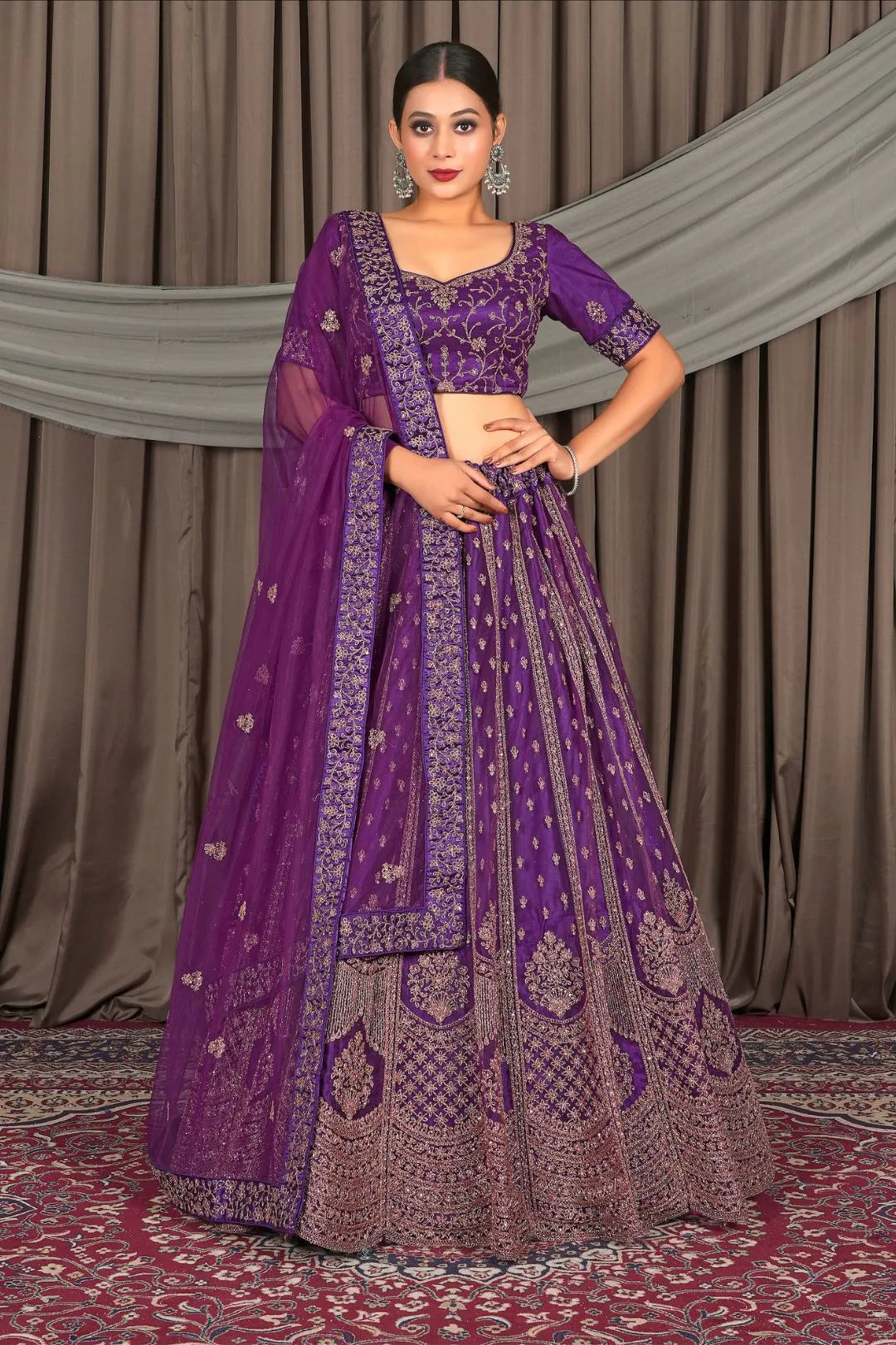 Purple Designer Net Lehenga Choli For Women