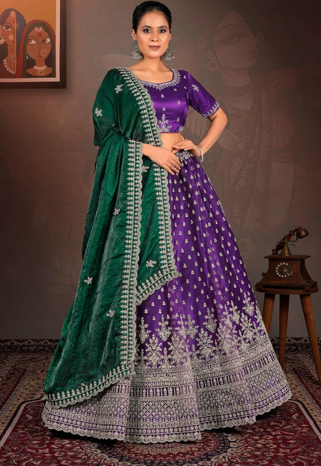 Purple Designer Net Lehenga With Heavy Work