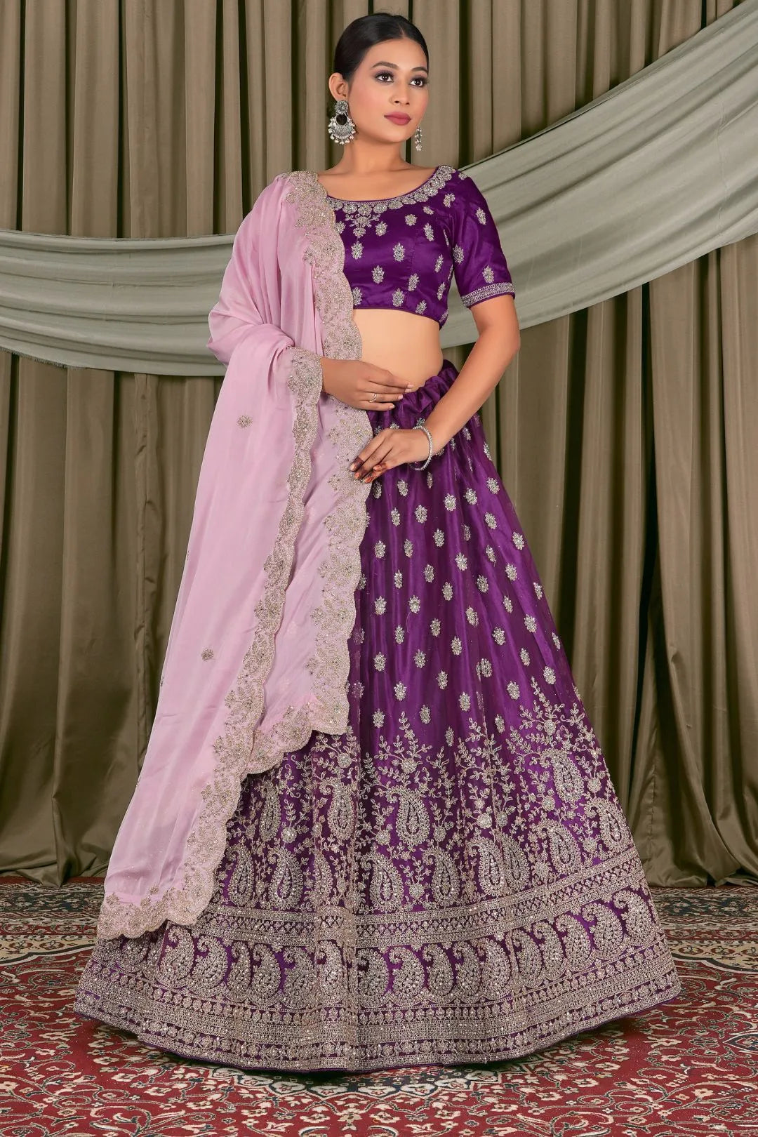 Purple Embroidered Bridesmaid Lehenga Choli In Net