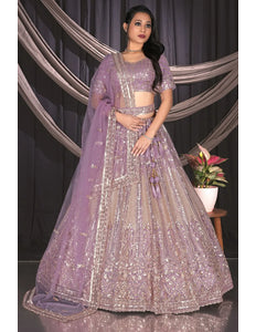 Purple Embroidered Net Chaniya Choli For Women