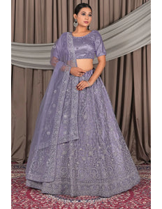 Purple Embroidery Work Net Lehenga Choli
