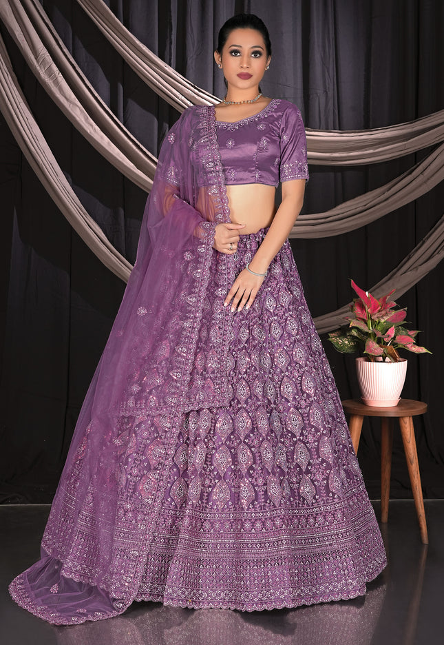 Purple Exclusive Net Lehenga Choli With Embroidered Work