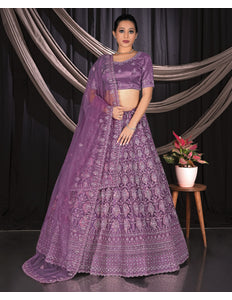 Purple Exclusive Net Lehenga Choli With Embroidered Work