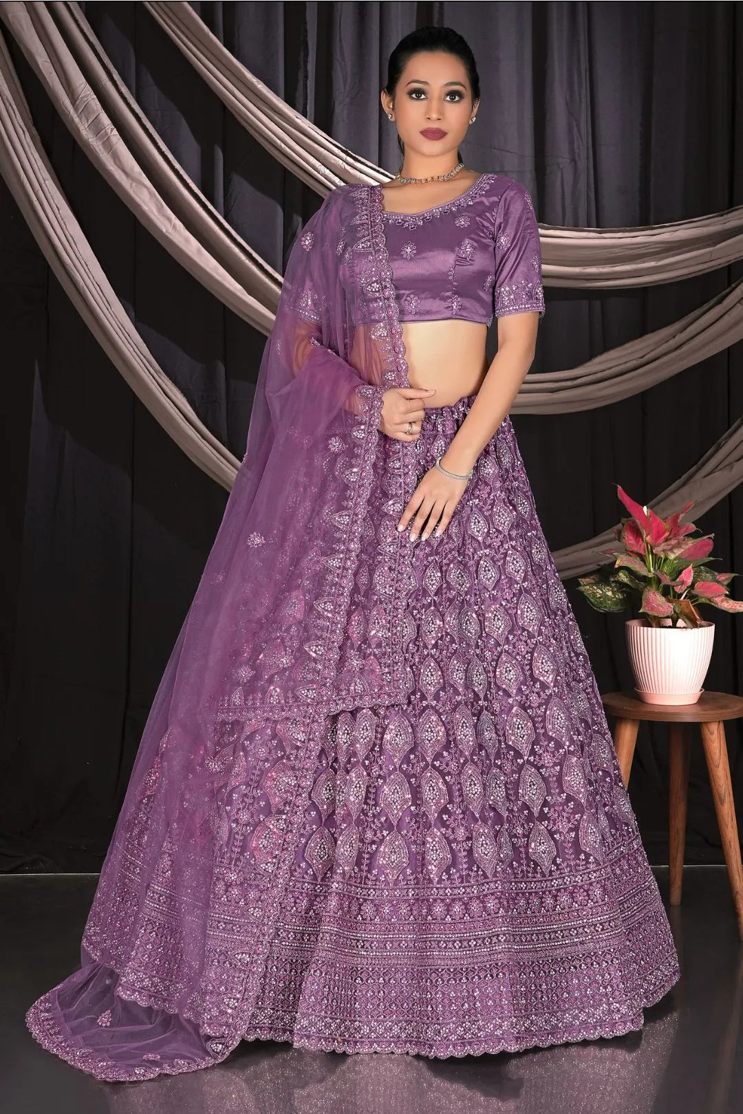 Purple Exclusive Net Lehenga Choli With Embroidered Work