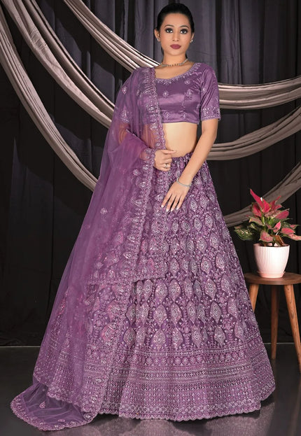Purple Exclusive Net Lehenga Choli With Embroidered Work