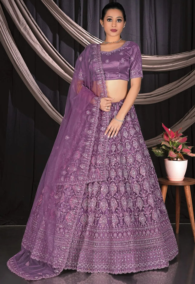 Purple Exclusive Net Lehenga Choli With Embroidered Work