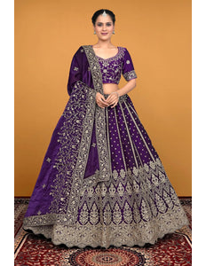 Purple Fendy Fabric Lehenga Choli With Embroidery Work