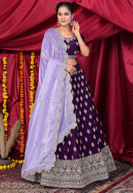 Purple Fendy Silk Pattu Lehenga Choli With Embroidery Work
