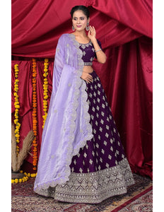 Purple Fendy Silk Pattu Lehenga Choli With Embroidery Work