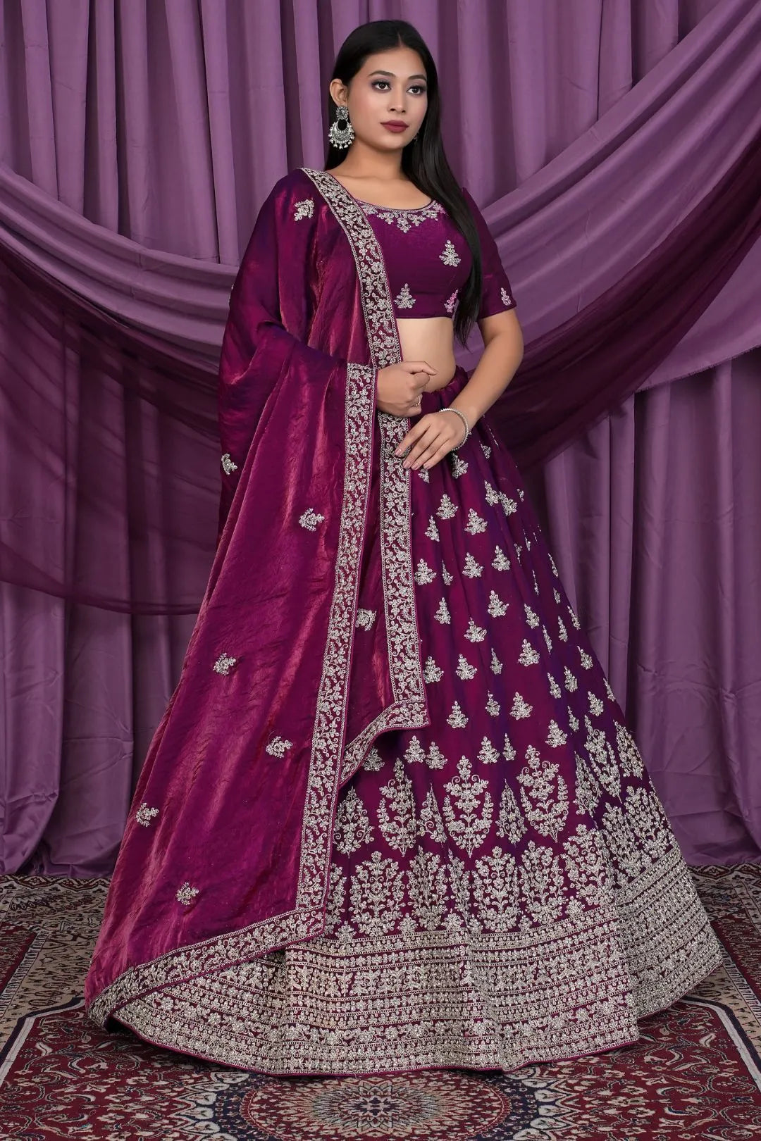 Purple Fendy Silk Pattu Lehenga With Embroidery Work