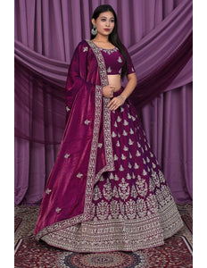 Purple Fendy Silk Pattu Lehenga With Embroidery Work