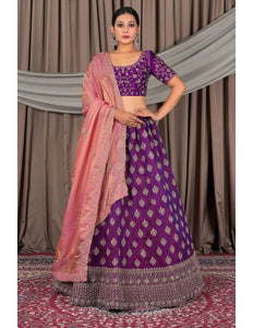 Purple Fendy Silk Semi-Stitched Lehenga For Women