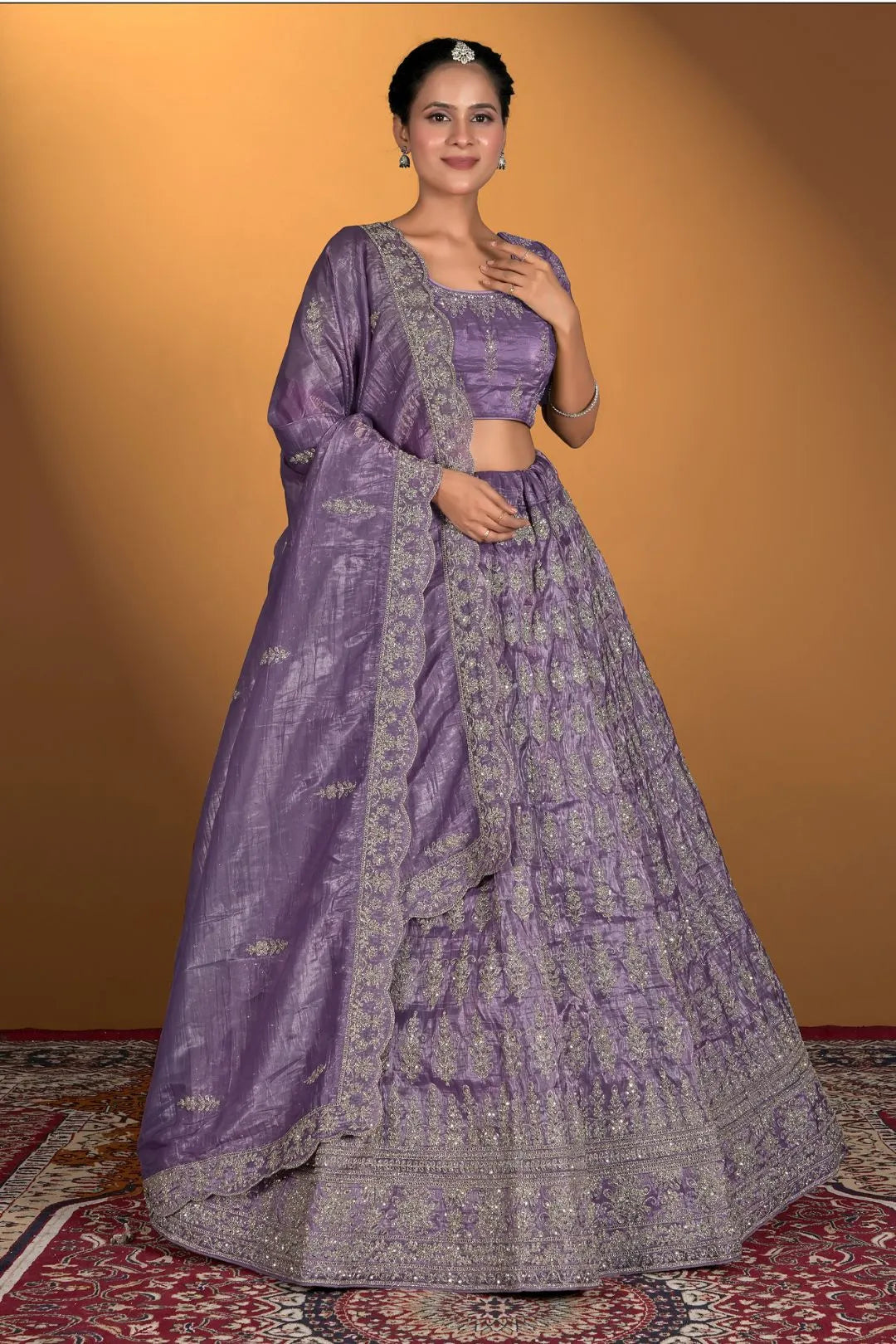 Purple Gold Crush Embroidery Lehenga Choli For Women